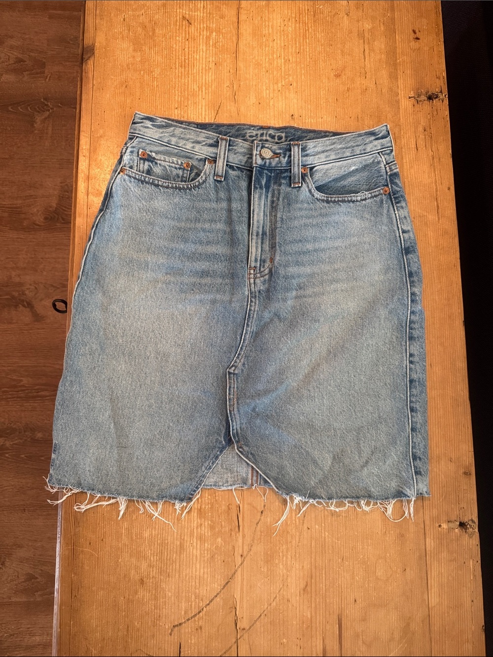 Etica Light Blue Denim Mini Skirt with Frayed Hem